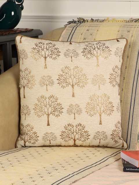 

MFD HOME FURNISHING Gold-Toned Floral Velvet Square Cushion Covers