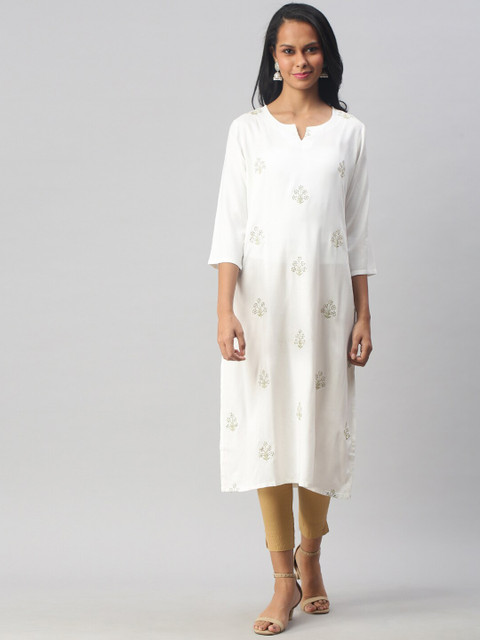 

Soch Women Beige & White Printed Kurta