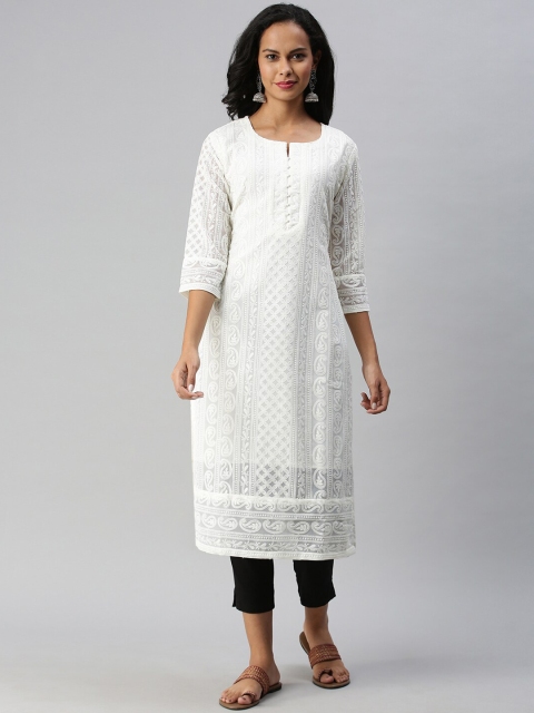 

Soch Women Off White Ethnic Motifs Embroidered Chikankari Georgette Kurta