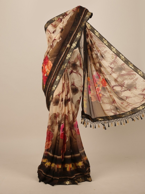 

Pothys Brown & Cream-Coloured Floral Zari Saree