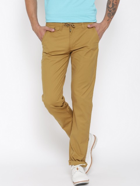 

American Swan Men Mustard Brown Slim Fit Flat Front Trousers