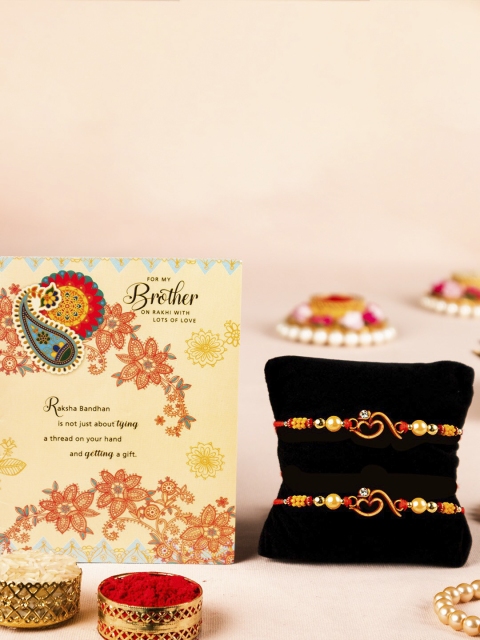 

Archies Combo Set of 2 Rakhis with Greeting Card & Roli Chawal, Multi