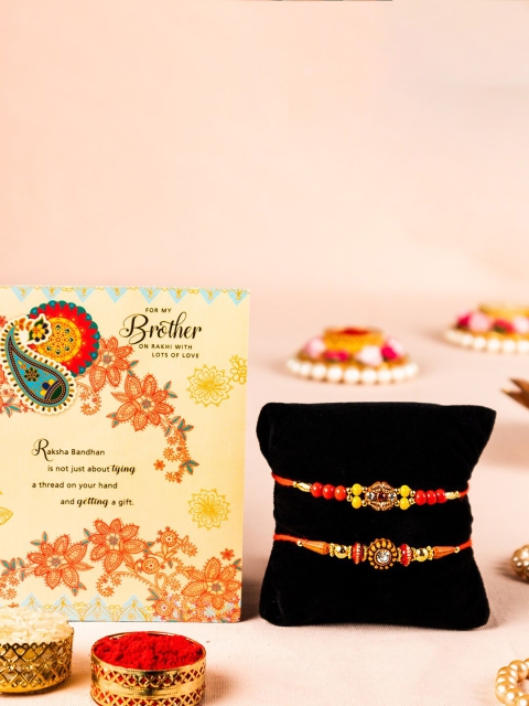 

Archies Combo Set of 2 Rakhis with Greeting Card & Roli Chawal, Multi
