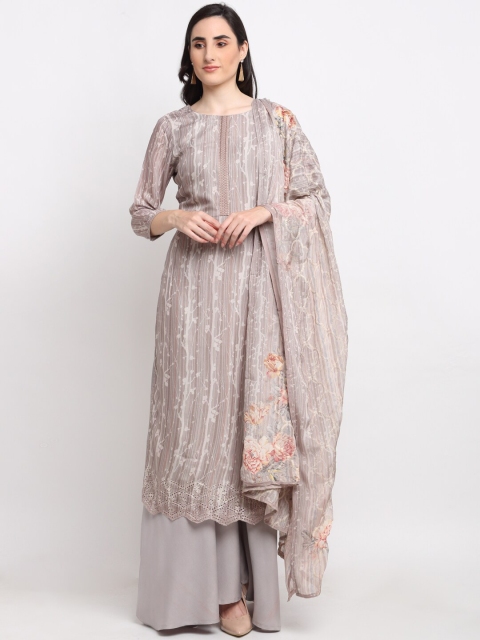 

Stylee LIFESTYLE Beige Printed Pure Silk Unstitched Dress Material