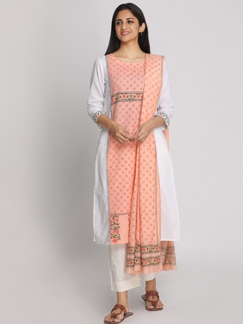 

Nakshi Peach-Coloured & White Printed Unstitched Dress Material