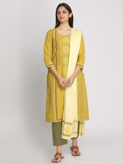 

Nakshi Yellow & Olive Green Printed Linen Unstitched Dress Material