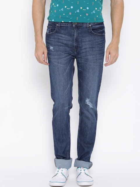 

American Swan Men Blue Slim Low Distressed Stretchable Jeans