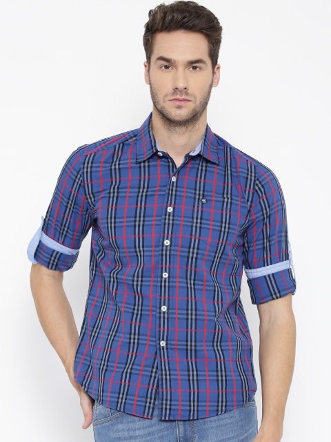 

American Swan Men Blue Regular Fit Checked Casual Shirt