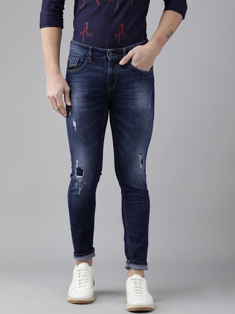 

SPYKAR Men Blue Skinny Fit Low-Rise Highly Distressed Light Fade Stretchable Jeans