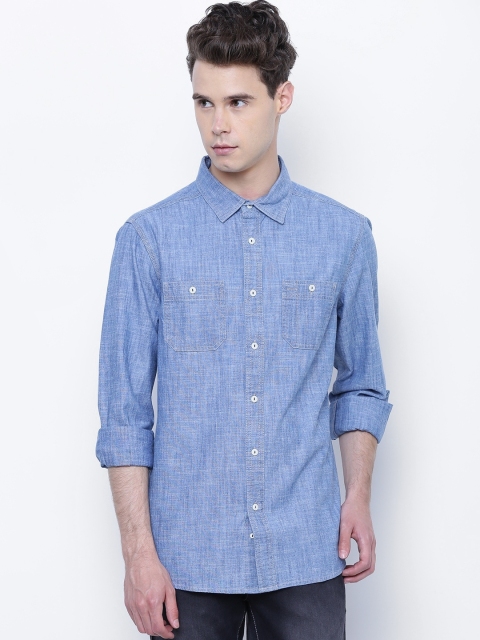 

American Swan Men Blue Solid Smart Fit Casual Shirt
