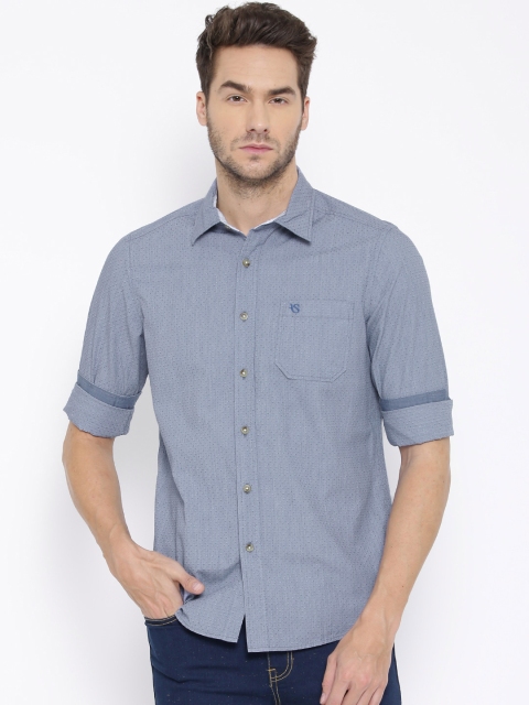 

American Swan Men Blue Smart Fit Self-Design Casual Shirt