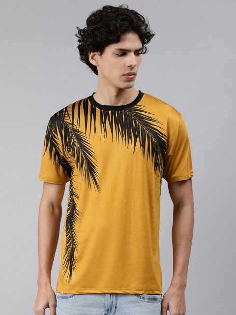 

mezmoda Men Mustard Yellow & Black Tropical Printed Tropical T-shirt