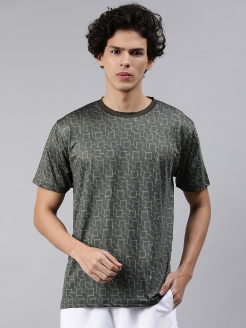 

mezmoda Men Grey & Yellow Printed Dry-Fit T-shirt