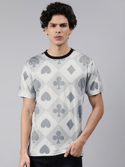 

mezmoda Men White & Grey Printed Dry-Fit T-shirt
