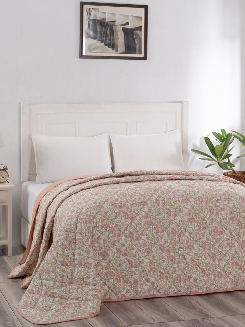 

In-House by maspar Pink & Off White Floral Summer 110 GSM Double Bed Quilt