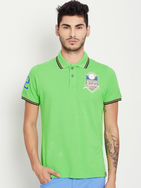 

American Swan Men Green Solid Polo Collar T-shirt