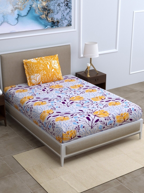 

BOMBAY DYEING Purple & Yellow Floral 120 TC Single Bedsheet with 1 Pillow Covers