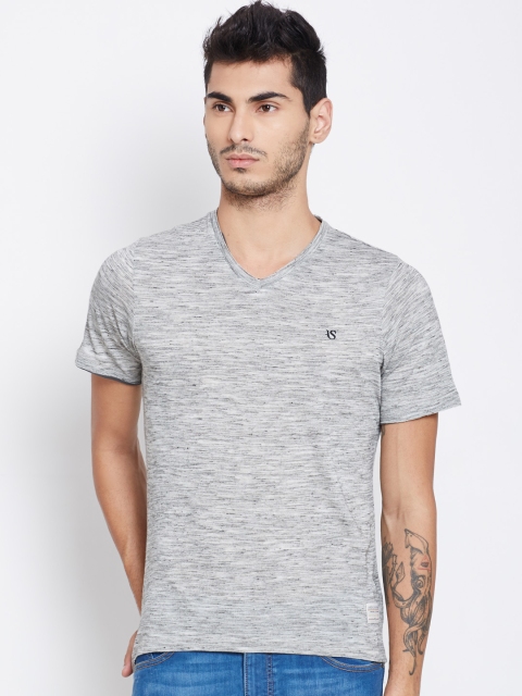 

American Swan Men Grey Grindle Effect V-Neck T-shirt