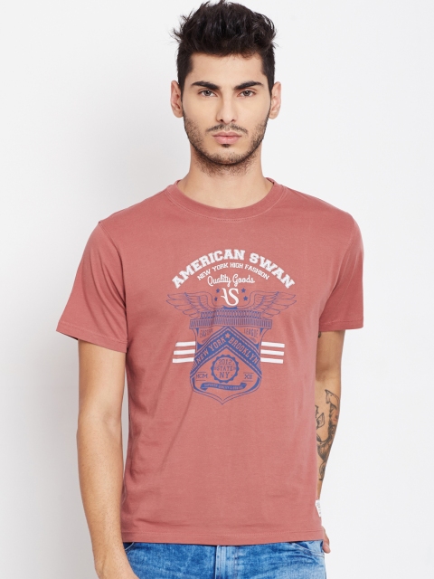 

American Swan Men Dusty Pink Printed Round Neck T-shirt