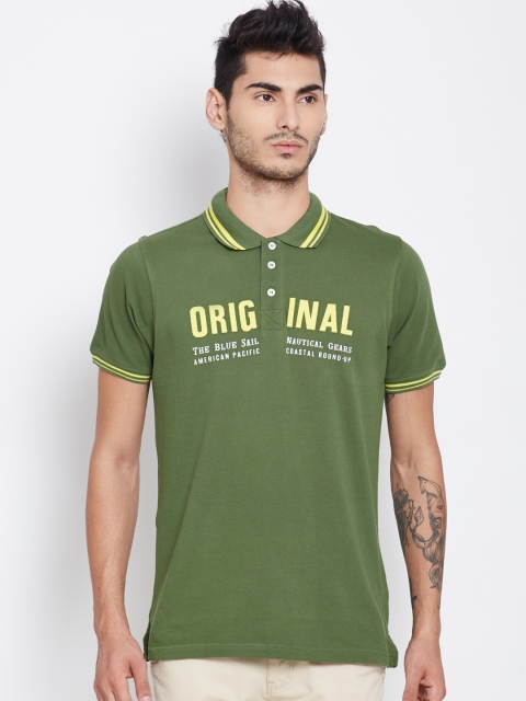 

American Swan Men Green Printed Polo T-shirt