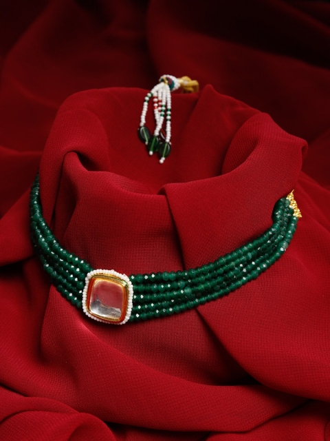 

Ruby Raang Gold-Toned & Green Gold-Plated Choker Necklace