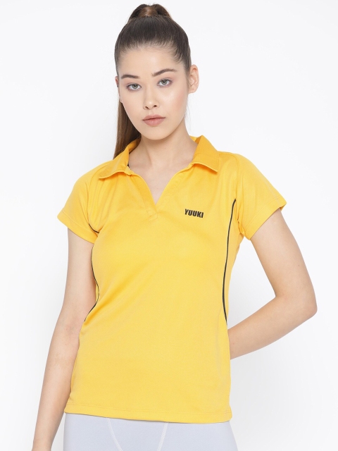 

Yuuki Women Yellow Polo Collar Slim Fit T-shirt