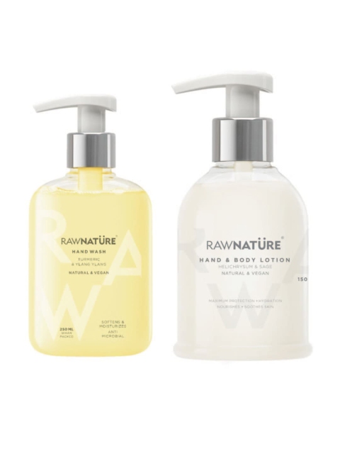 

RAW NATURE Pack of 2 Antibacterial Care Hand Wash & Body Lotion Combo, White