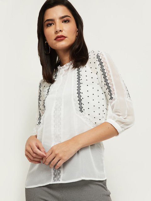 

max Women Cream Self Design Regular Top