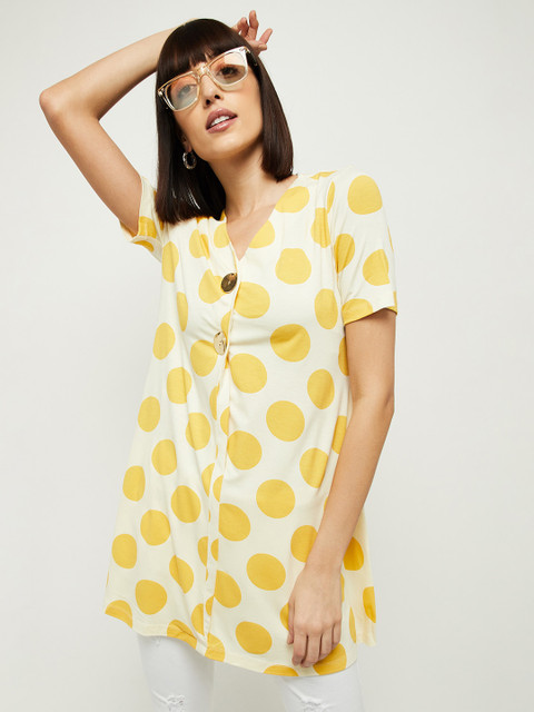 

max Women Cream-Coloured Shirt Style Polka Dots Top