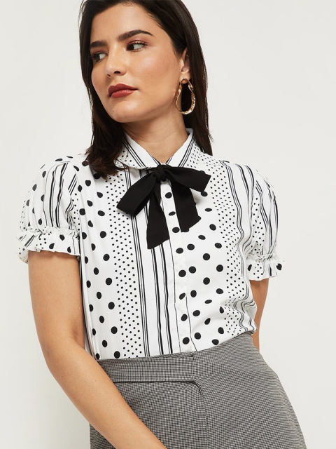

max Women White Printed Shirt Style Top
