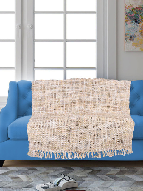

Tistabene Peach-Coloured & White Woven Woolen Throw