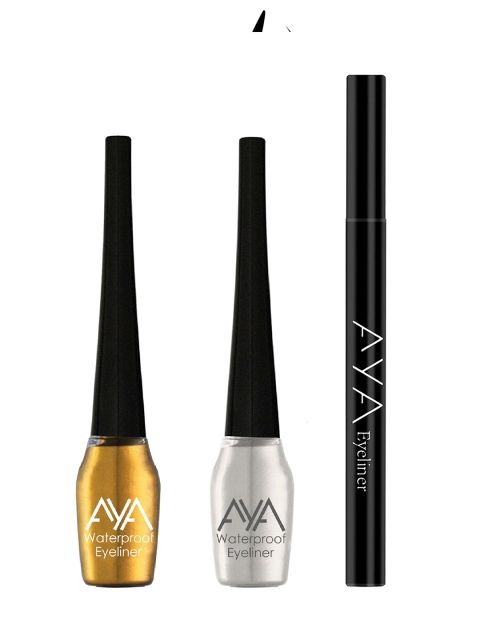 

AYA Set of 3 Waterproof Pen Eyeliner & Liquid Eyeliner, Black