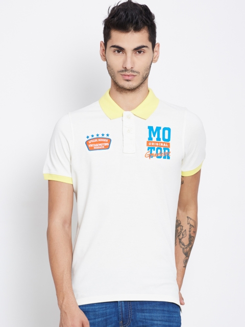 

American Swan Men Off-White Printed Polo T-shirt