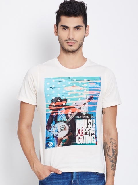 

American Swan Men Peach-Coloured Printed Round Neck T-shirt