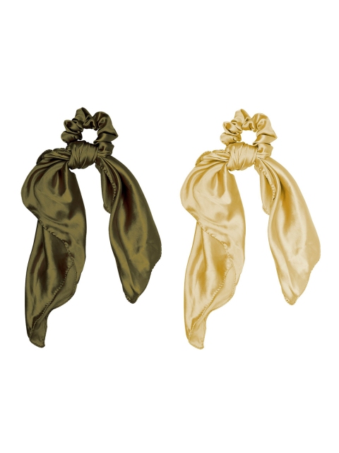 

ONE on ONE Women Olive Green & Gold-Toned Set of 2 Ponytail Holders