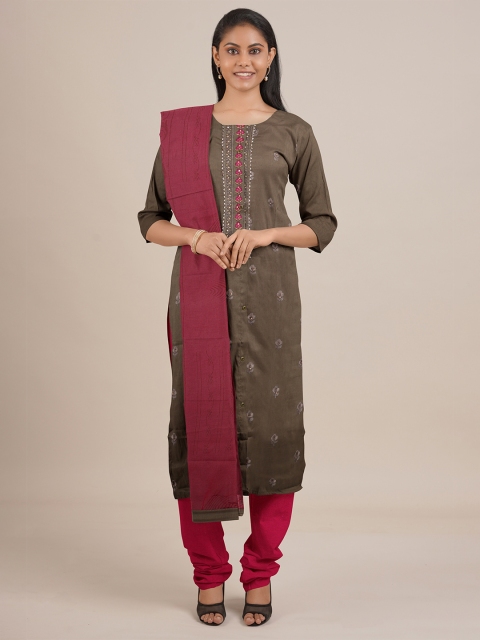 

Pothys Green & Maroon Unstitched Dress Material