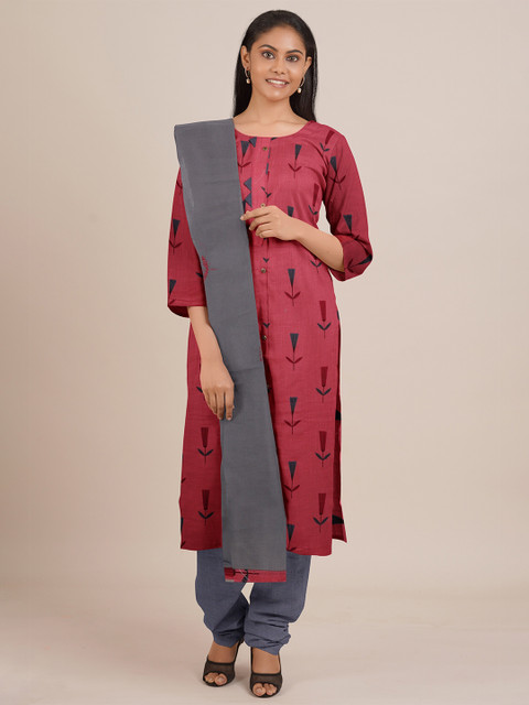 

Pothys Pink & Grey Printed Unstitched Dress Material
