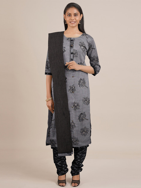 

Pothys Women Unstitched Grey & Black Chudithar Material