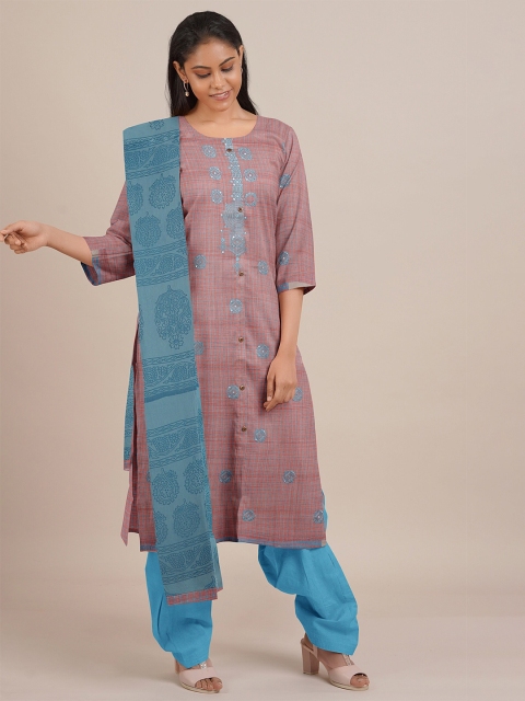 

Pothys Women Peach & Blue Unstitched Chudithar Material