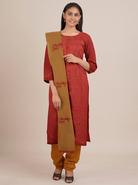 

Pothys Rust & Mustard Printed Unstitched Dress Material