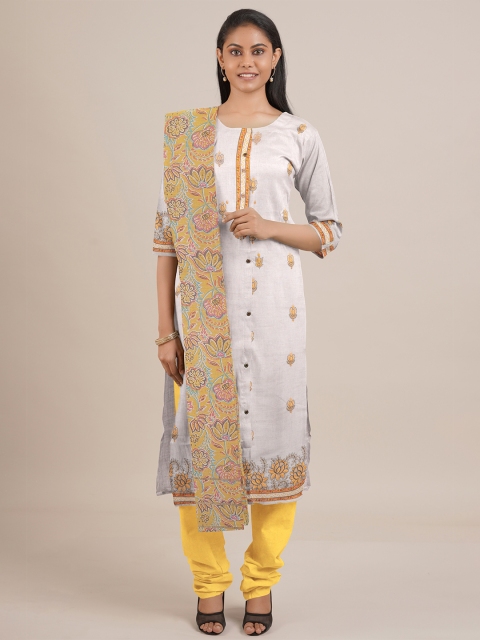 

Pothys Women Cream & Yellow Unstitched Chudithar Material