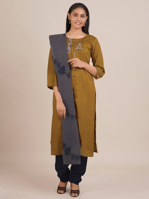 

Pothys Olive Green & Navy Blue Embroidered Unstitched Dress Material