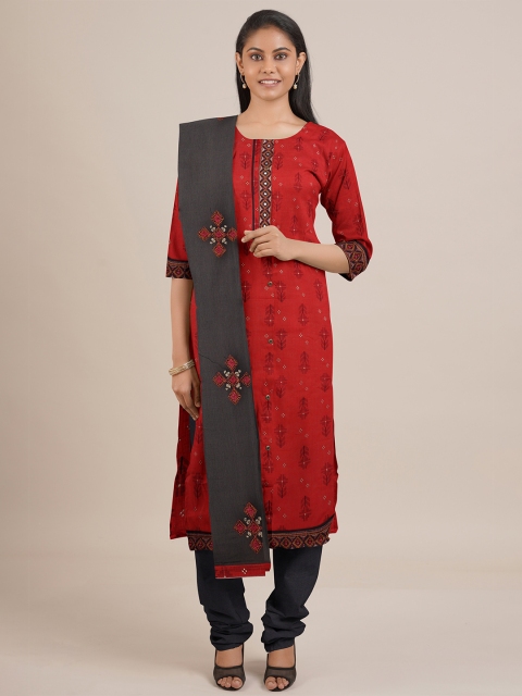 

Pothys Women Red & Black Unstitched Chudithar Material