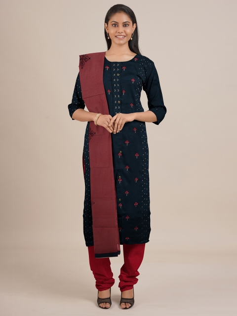 

Pothys Women Blue & Maroon Unstitched Chudithar Material, Navy blue