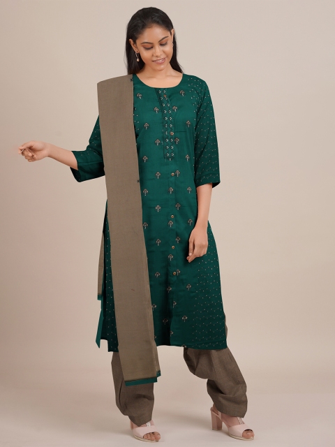 

Pothys Women Green & Brown Unstitched Chudithar Material