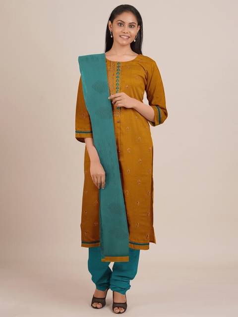 

Pothys Mustard & Green Embroidered Unstitched Dress Material