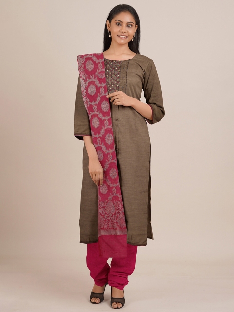 

Pothys Women Brown & Pink Unstitched Chudithar Material