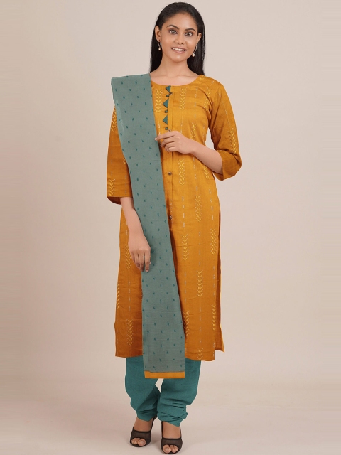 

Pothys MustardYellow & Green Unstitched Dress Material, Mustard