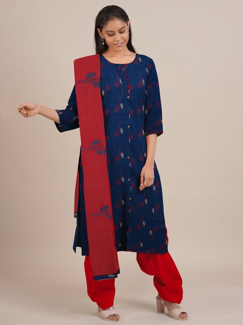 

Pothys Blue & Red Printed Unstitched Dress Material