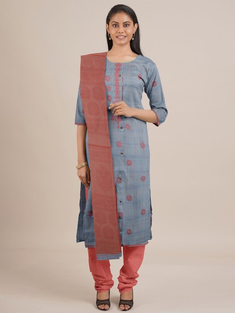 

Pothys Women Blue & Peach Unstitched Chudithar Material